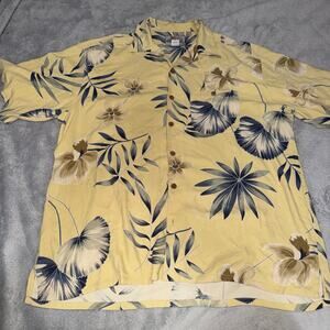 Paradise Cove Silk Camp Shirt Men’s XXL Yellow Tropical Floral Hawaiian